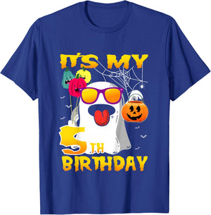 Kids It's My 5th Birthday Ghost Funny Halloween 5 years old Boys T-Shirt - T-Shirt | Royal