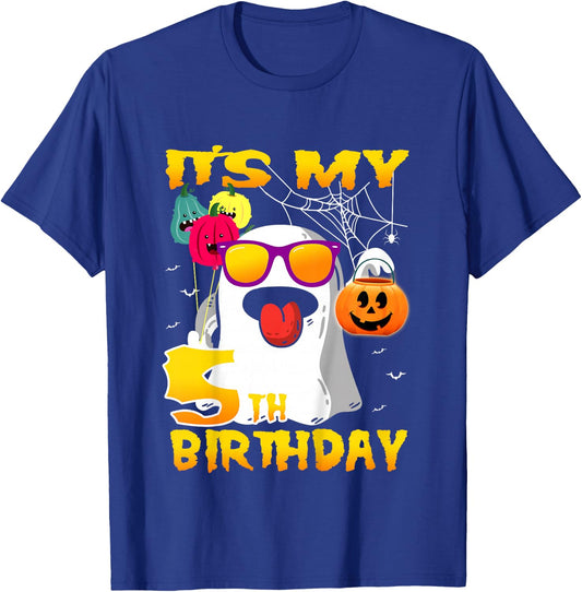 Kids It's My 5th Birthday Ghost Funny Halloween 5 years old Boys T-Shirt - T-Shirt | Royal