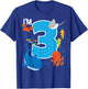 Kids 3 Year Old Birthday Whale Fish Sea Bday Boys and Girls T-Shirt - T-Shirt | Royal