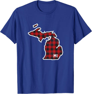 Best Michigan Buffalo Plaid MI State Outline T-Shirt - T-Shirt | Royal