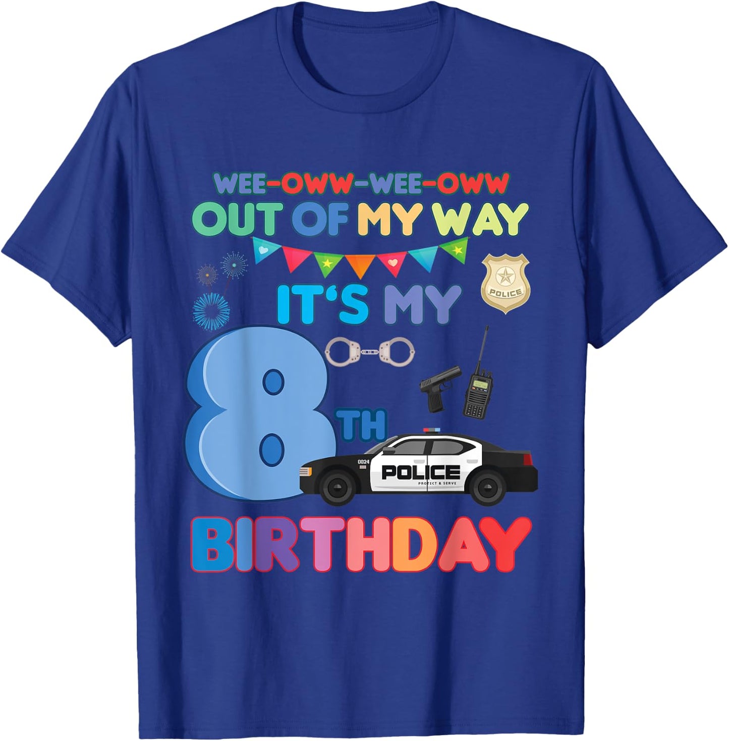 Out of my way it's my 8th birthday Police kids boy T-Shirt - T-Shirt | Royal