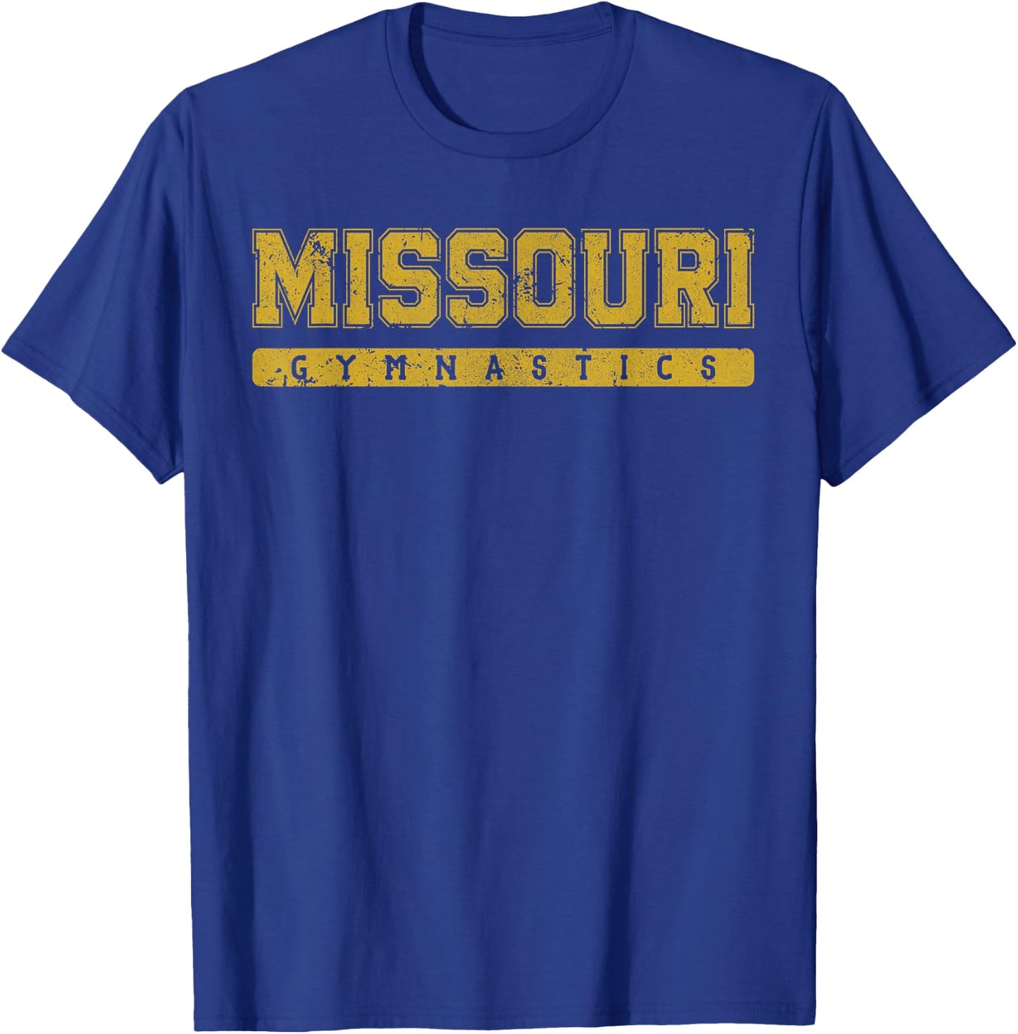 Missouri Gymnastics Yellow Vintage Text T-Shirt - T-Shirt | Royal