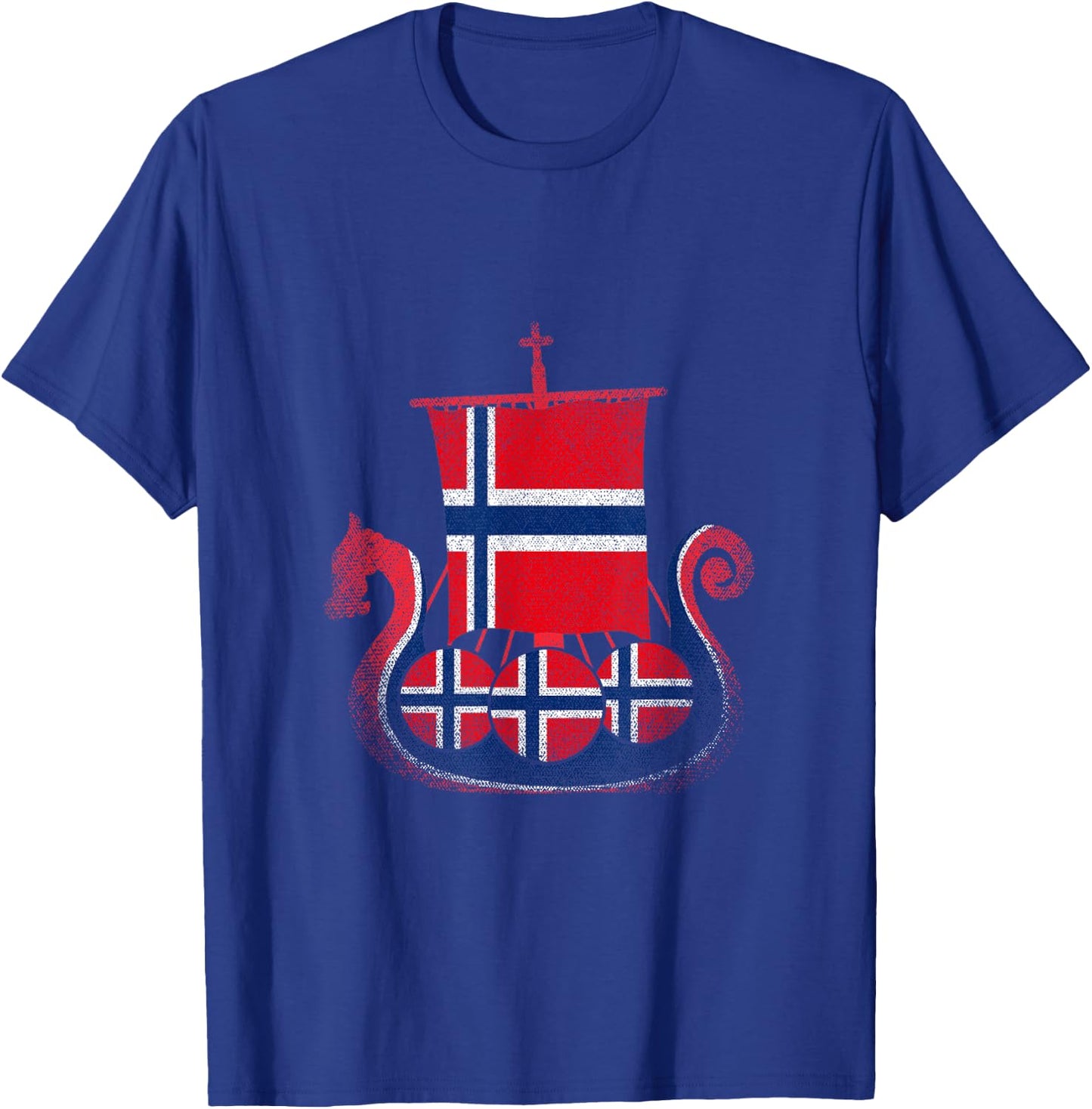 Norwegian Flag Proud Norway Viking Ship - Men's Black Small Classic Fit Short Sleeve Cotton Polyester T-Shirt - T-Shirt | Royal