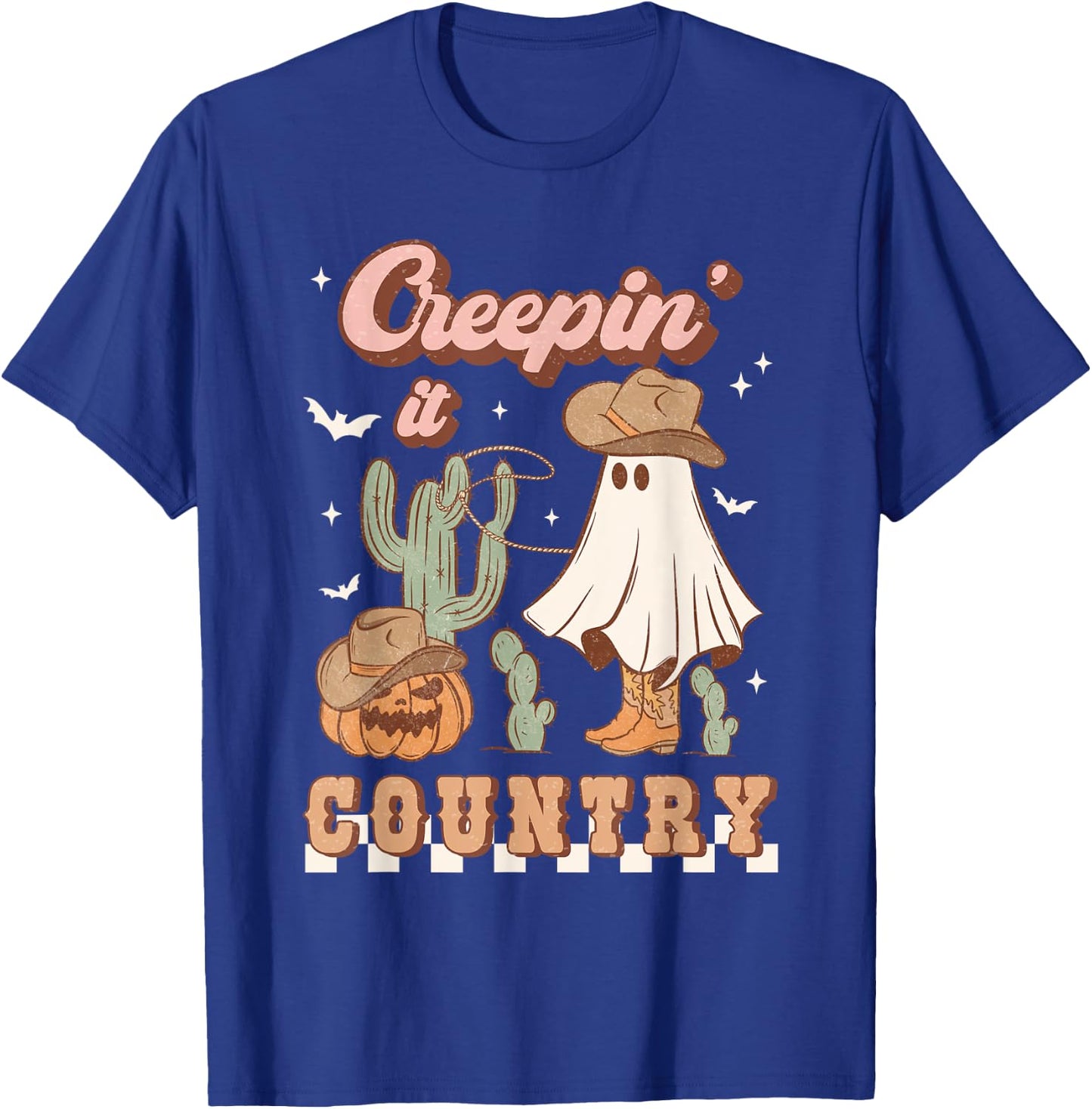 Retro Halloween Cowgirl Ghost Western Creepin' It Country T-Shirt - T-Shirt | Royal