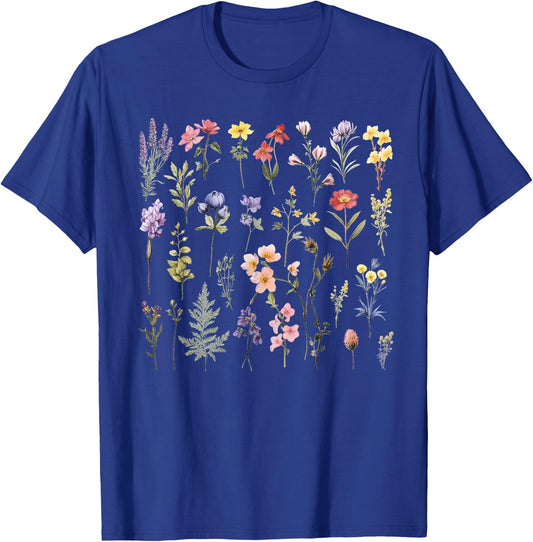 Vintage Flowers Women Wildflower Graphic Floral Gardening T-Shirt - T-Shirt | Royal