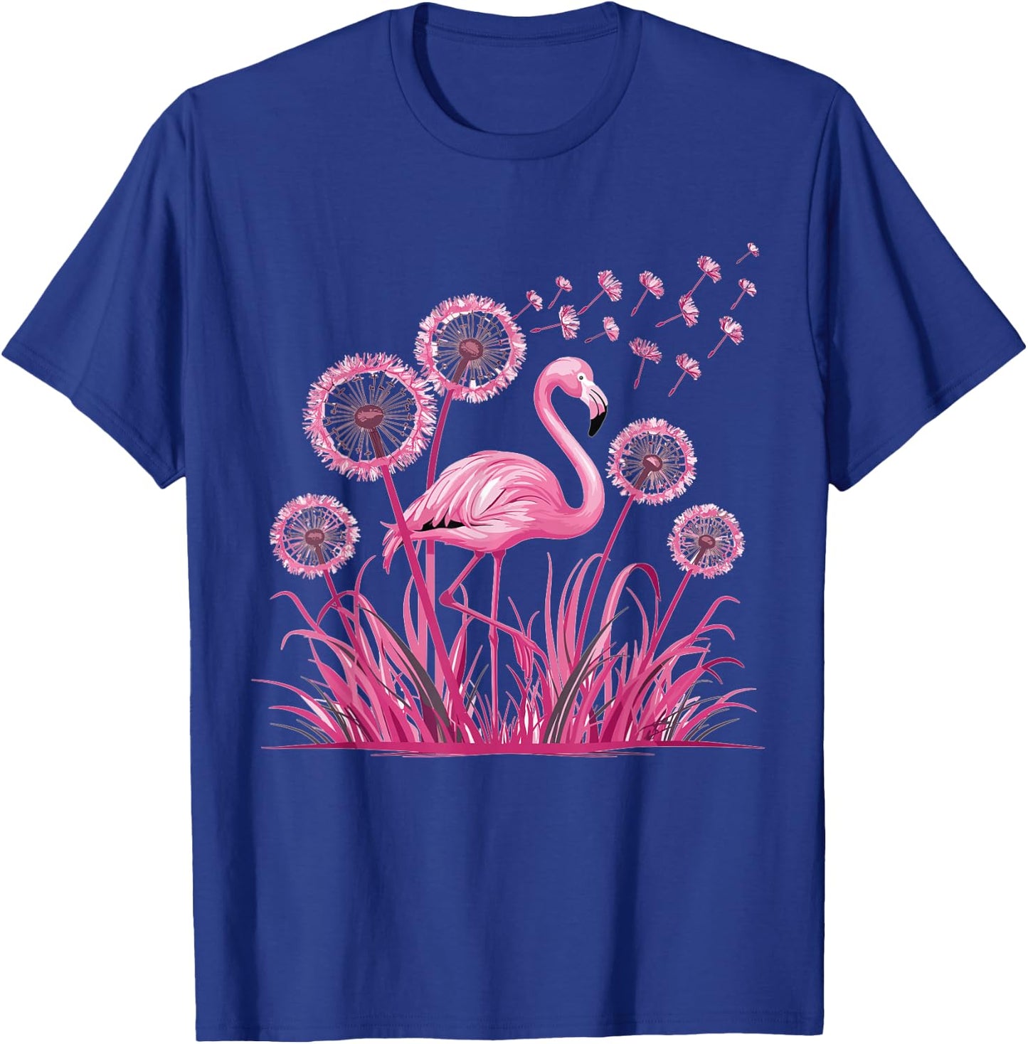 Flower Dandelion Tropical Bird Pink Flamingo T-Shirt - T-Shirt | Royal