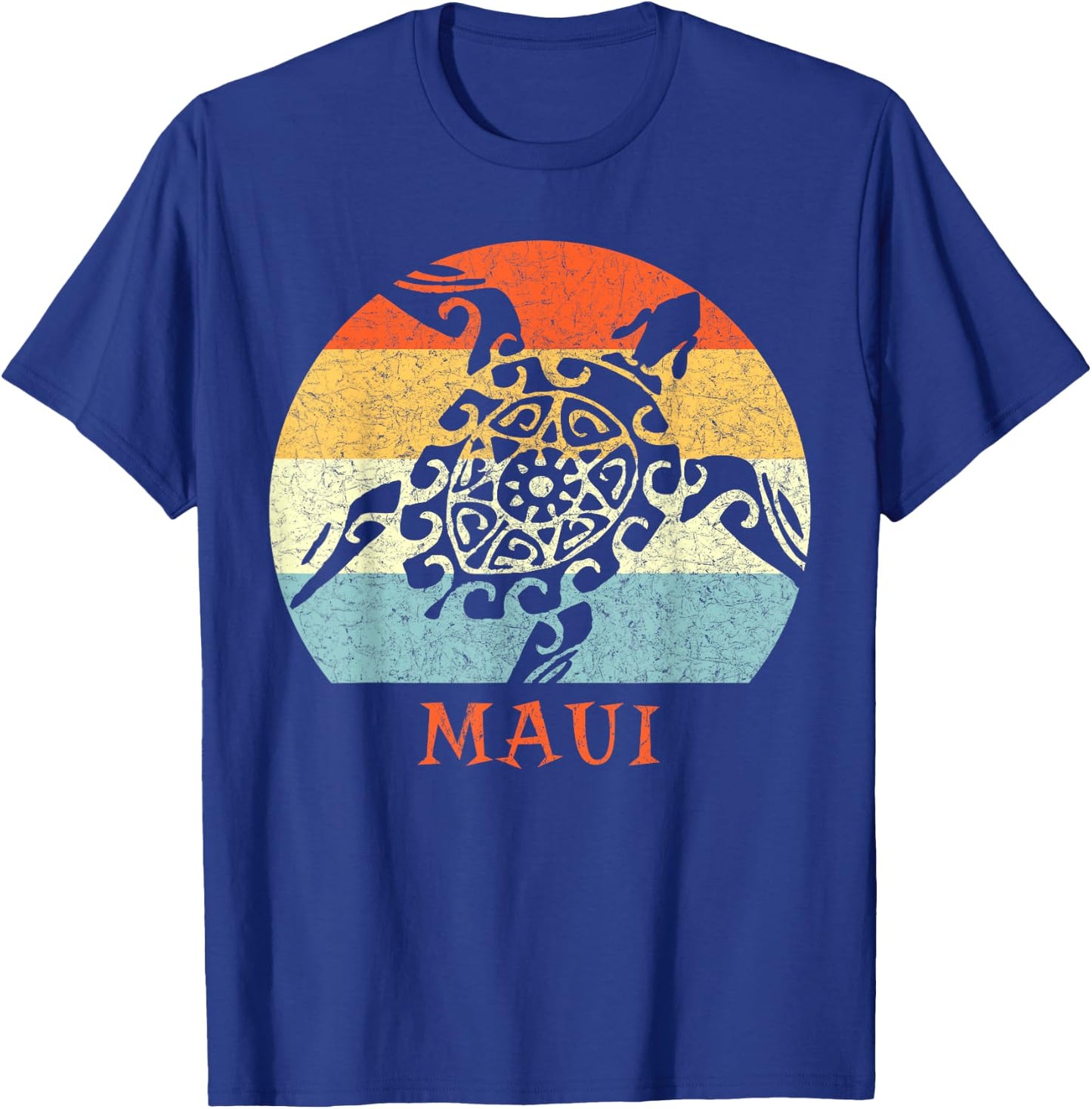 Maui, Hawaii Vintage Retro Sea Turtle Throwback Vacation T-Shirt - T-Shirt | Royal
