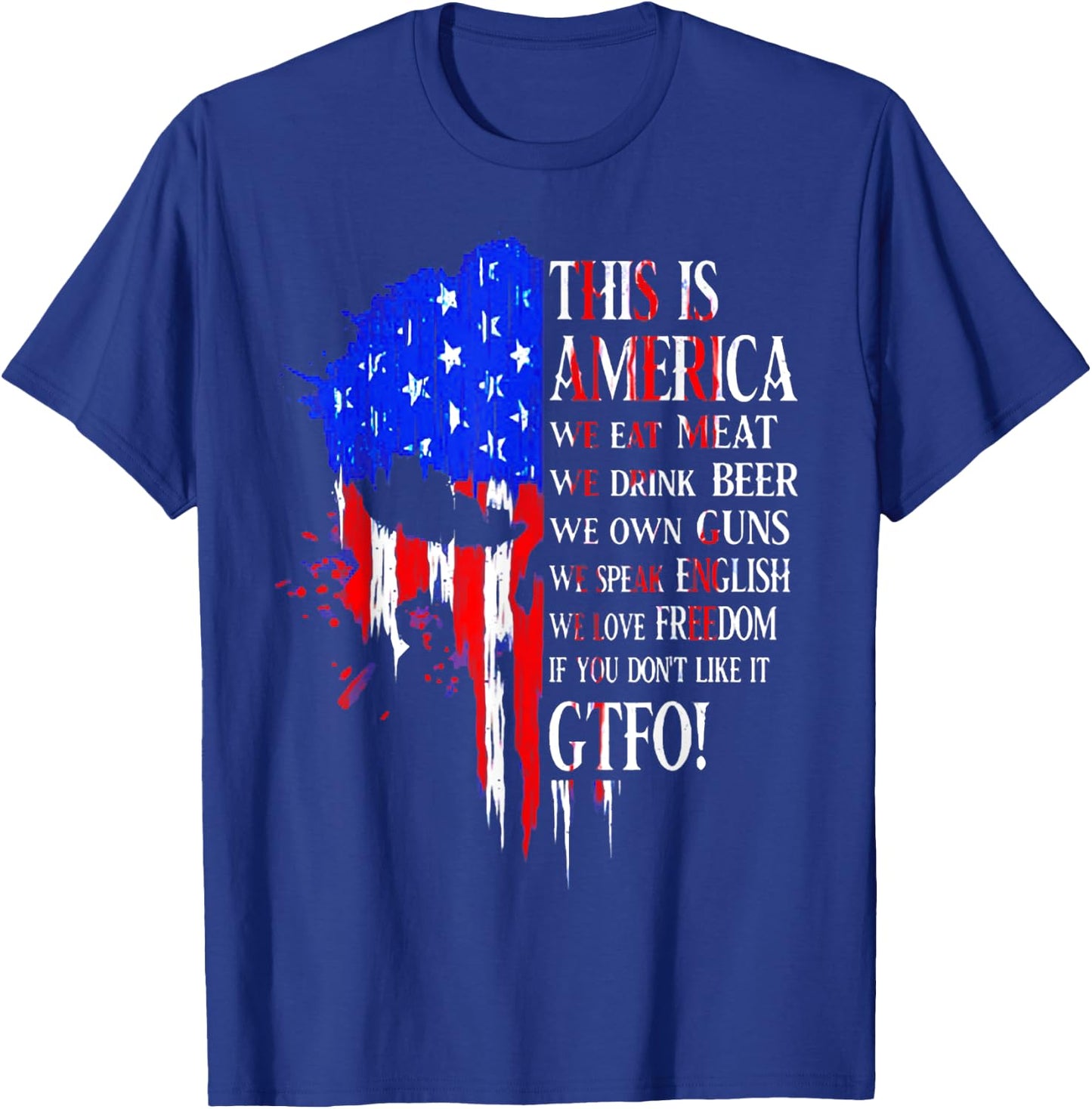 This Is America We Eat Meat We Drink Beer We Own Guns Skull T-Shirt - T-Shirt | Royal