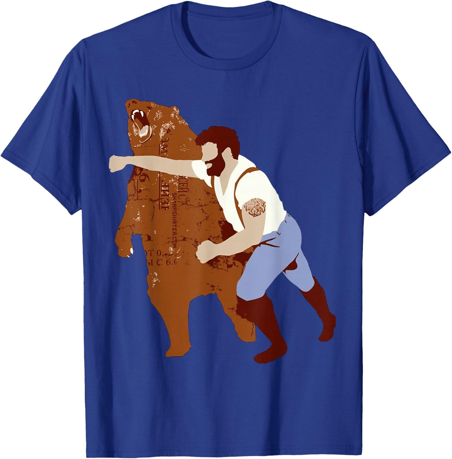 Man Punching Bear Funny T-Shirt - T-Shirt | Royal
