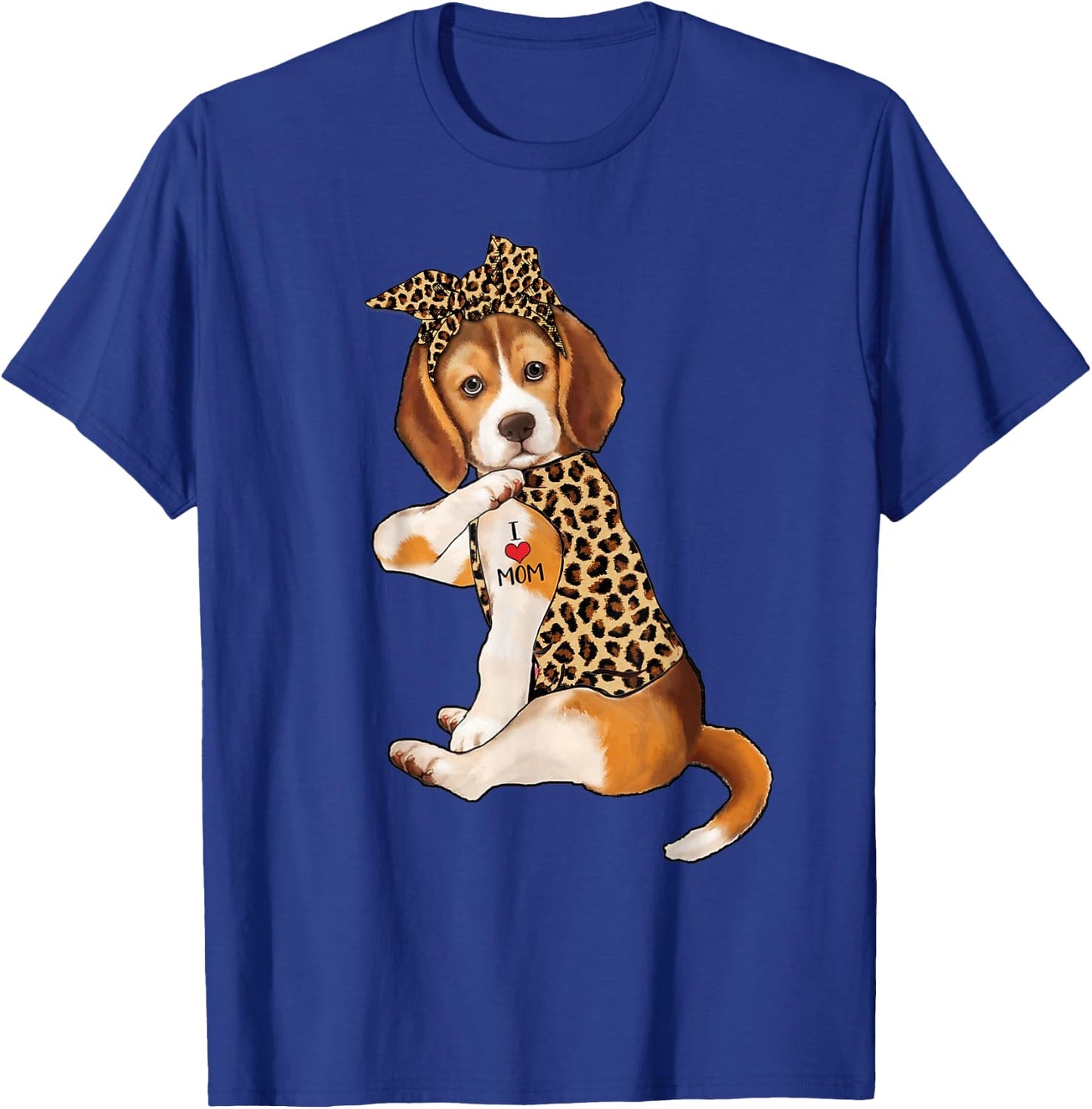 Beagle Dog Lover I Love Mom Tattoo Leopard Mothers Day T-Shirt - T-Shirt | Royal