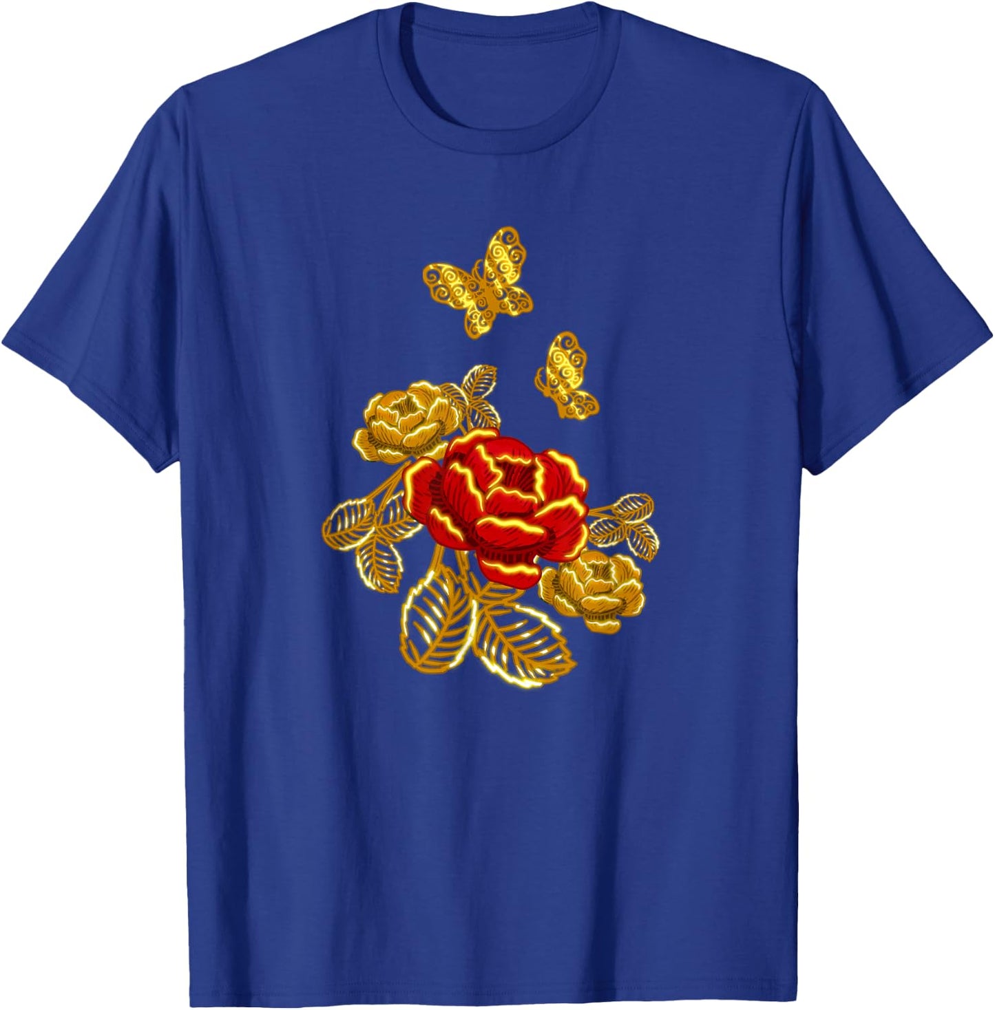 Golden Red Butterfly Flower Plant Florist Gift T-Shirt - T-Shirt | Royal