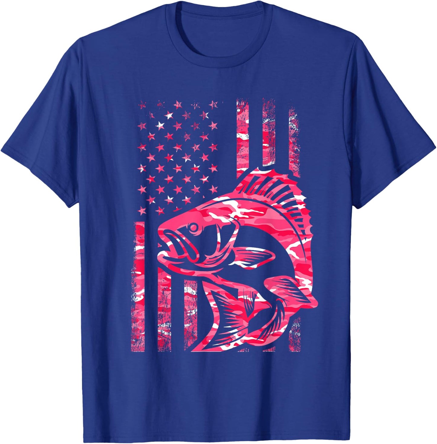 Pink Camo American Flag Fishing Shirt Women Bass Fishing T-Shirt - T-Shirt | Royal