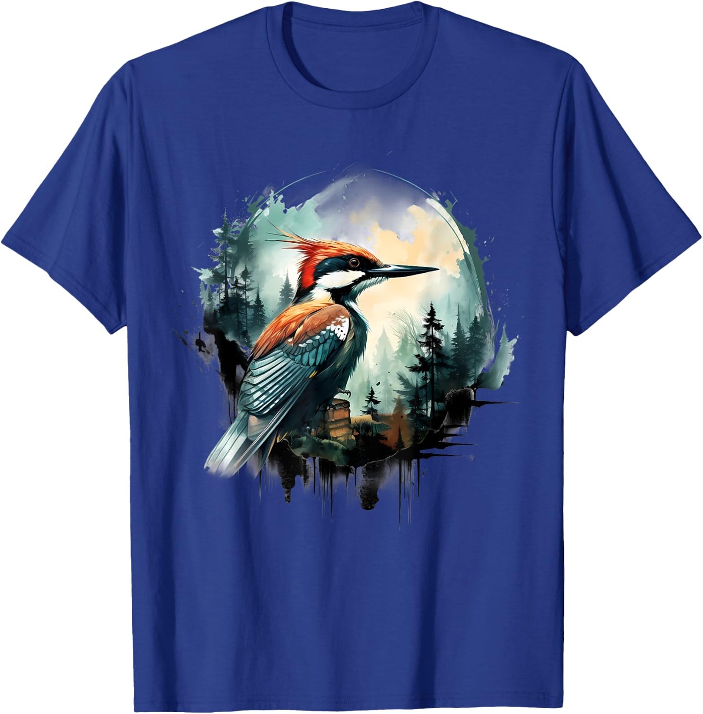 Woodpecker Portrait Colorful Wildlife Animal Art Artwork T-Shirt - T-Shirt | Royal