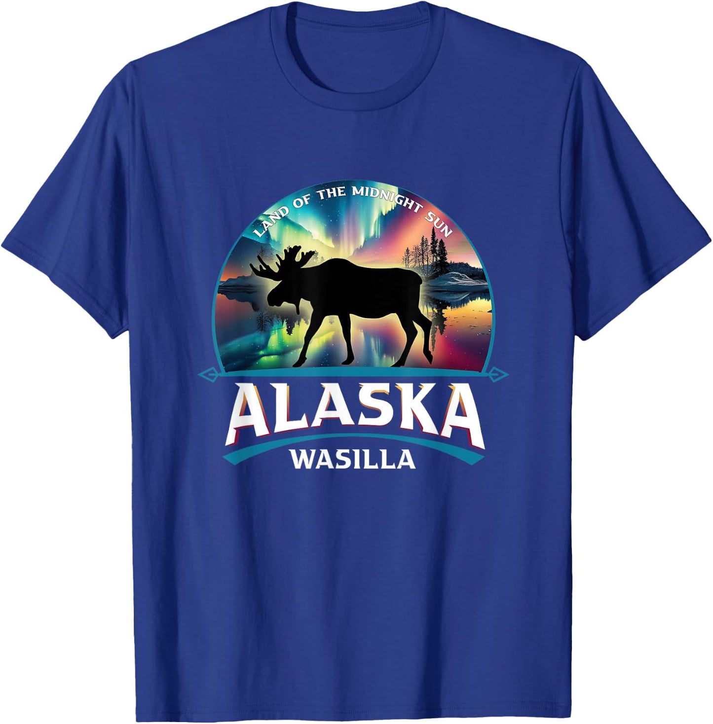 Wasilla Alaska Aurora Borealis Moose Souvenir T-Shirt - T-Shirt | Royal