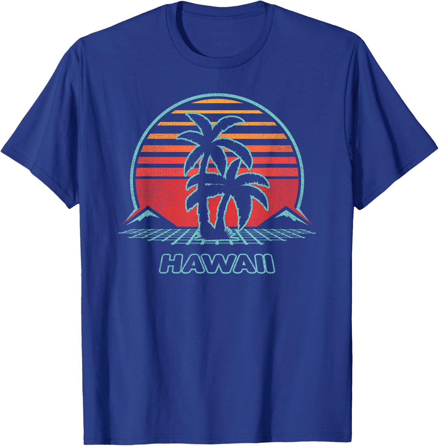 Hawaii Retro Palm Tree Beach 80s Style Men Women Kids T-Shirt - T-Shirt | Royal