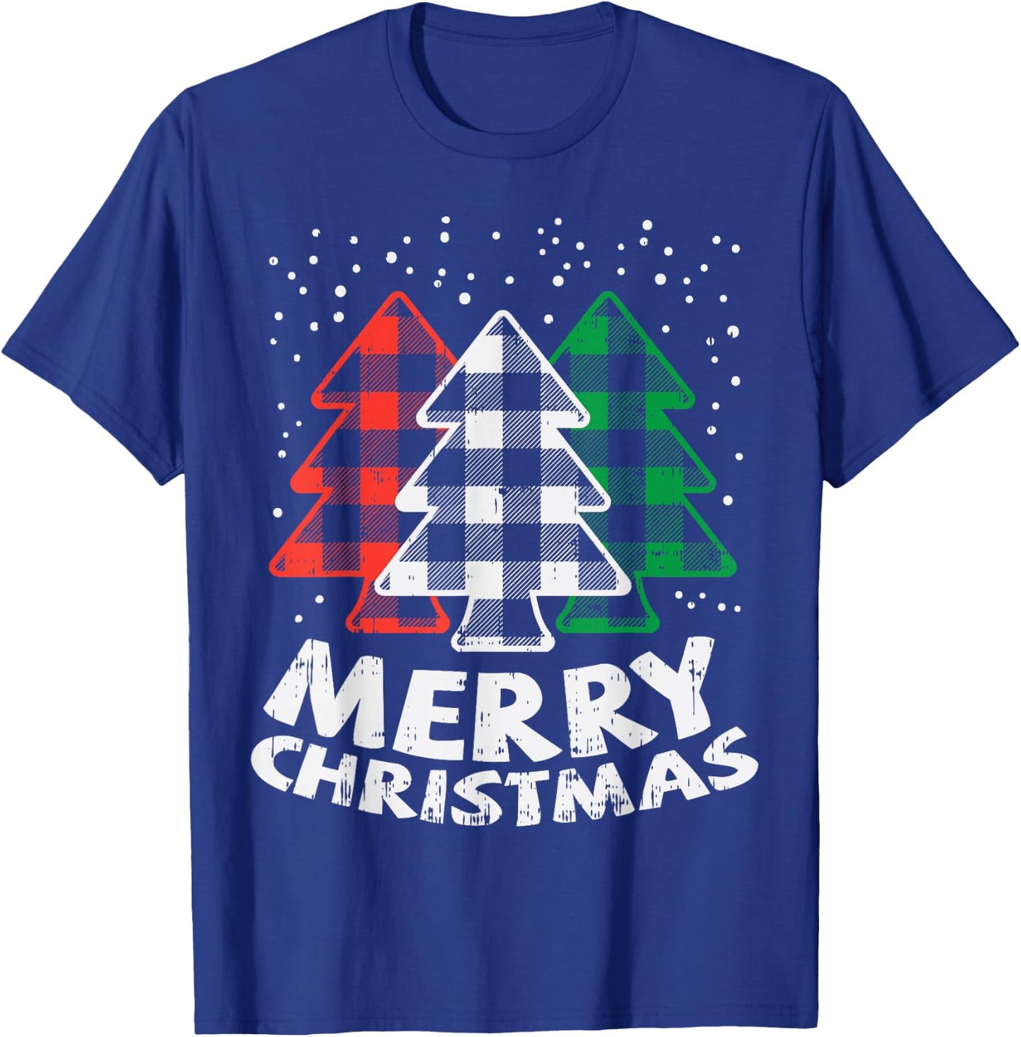 Green White Red Buffalo Plaid Merry Christmas Trees Gift T-Shirt - T-Shirt | Royal