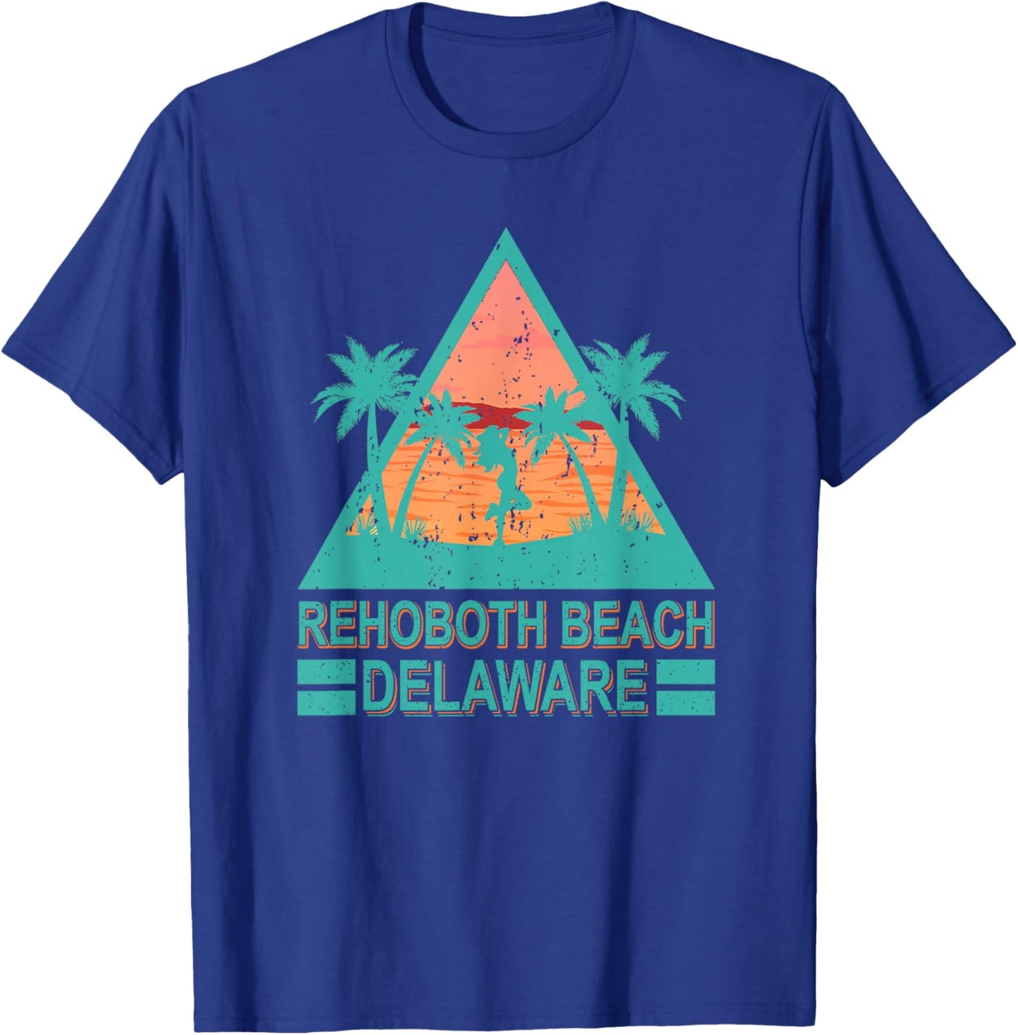 Vintage Palm Trees In Retro Triangle Rehoboth Beach Delaware Women Girls Kids T-Shirt - T-Shirt | Royal