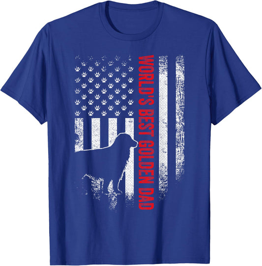 Vintage American Flag World's Best Golden Retriever Dad Gift T-Shirt - T-Shirt | Royal
