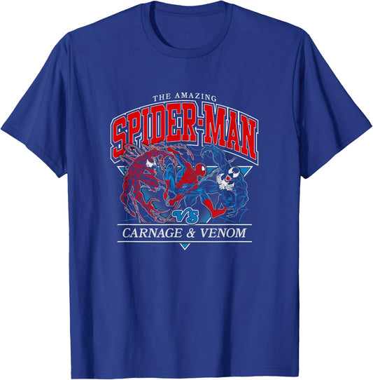 Marvel Spider-Man VS Carnage & Venom Vintage Logo T-Shirt - T-Shirt | Royal