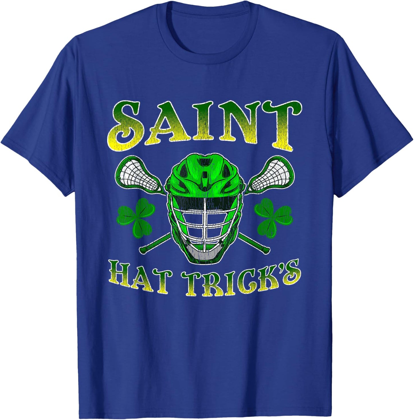 Funny Lacrosse Irish St Patrick's Day Distressed T-Shirt - T-Shirt | Royal