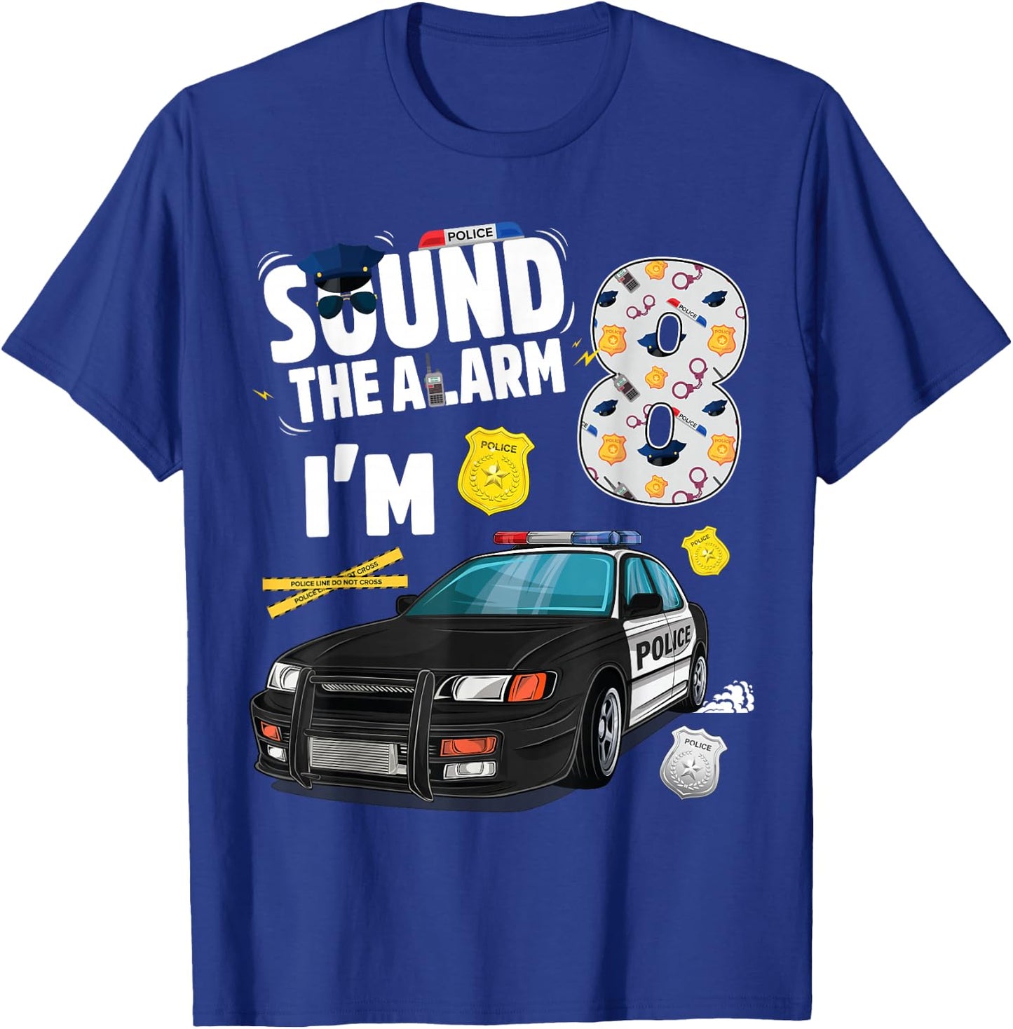 Police Car 8th Birthday Boy 8 year old Cop Policeman Officer T-Shirt - T-Shirt | Royal
