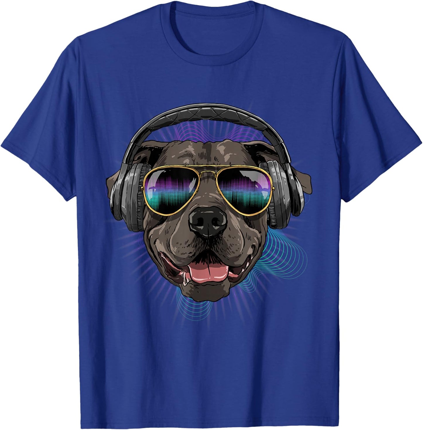 Music Pit Bull Dj With Headphones Musical Dog Lovers T-Shirt - T-Shirt | Royal