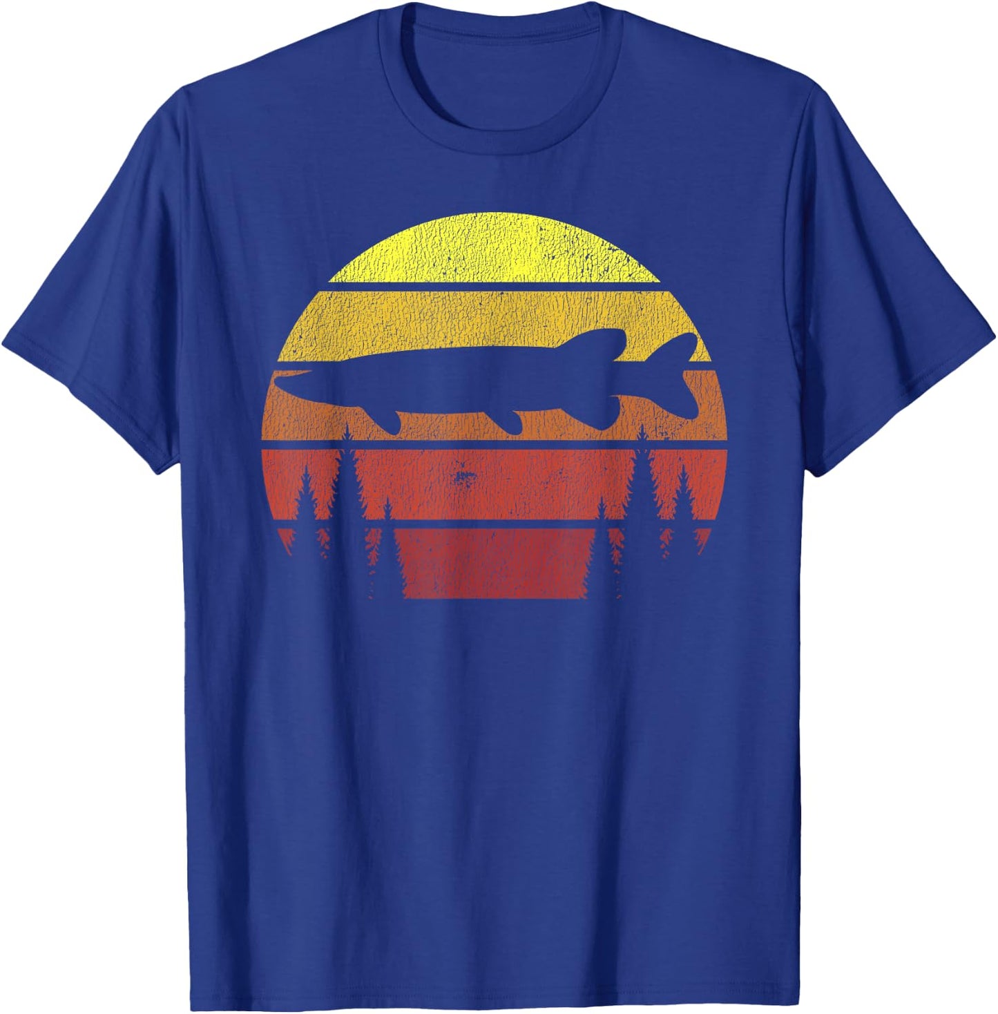 Northern Pike Retro Fishing Outline Fisherman T-Shirt - T-Shirt | Royal