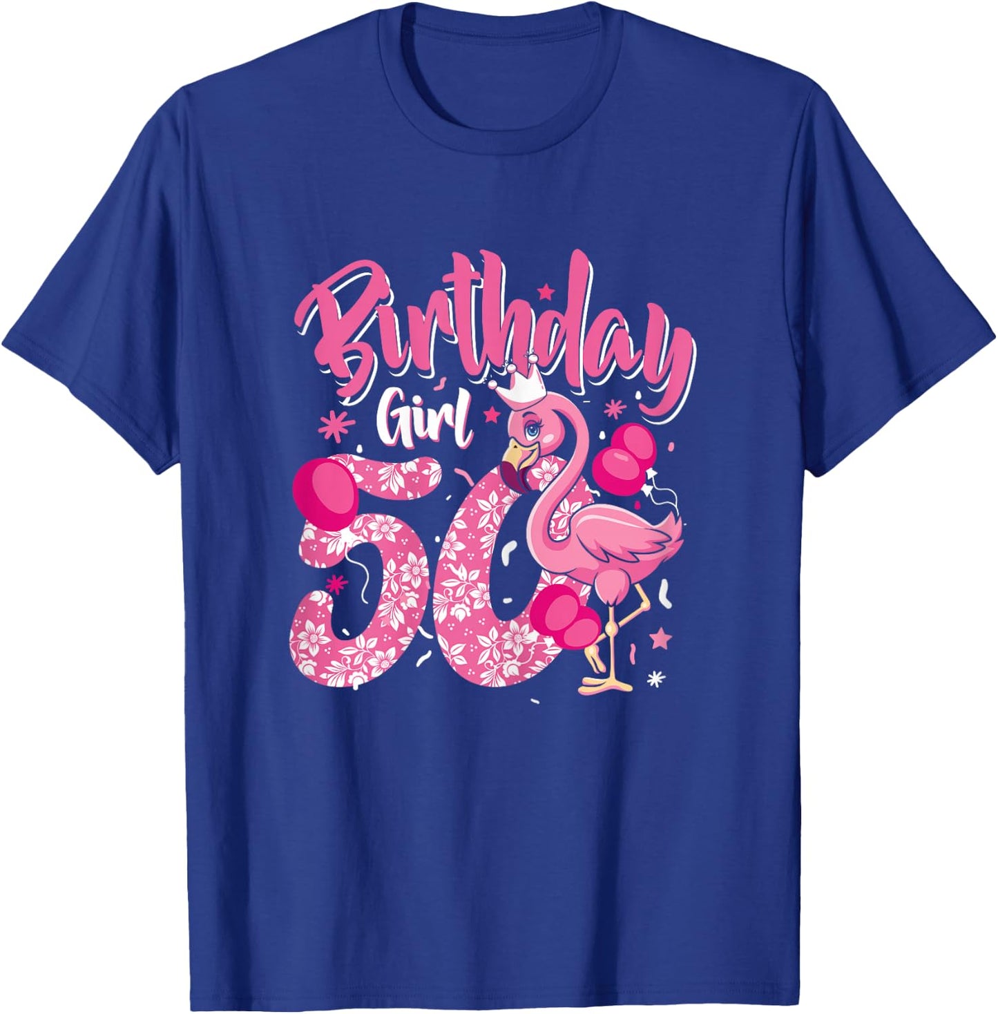 50th Birthday Gift Flamingo Fan 50 Year Old Women 50th Bday T-Shirt - T-Shirt | Royal