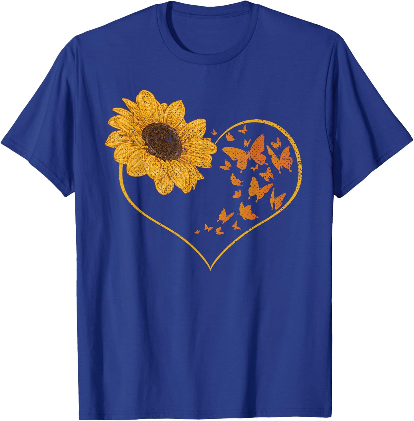 Butterfly Yellow Flowers Heart Hippie Sunflower T-Shirt - T-Shirt | Royal
