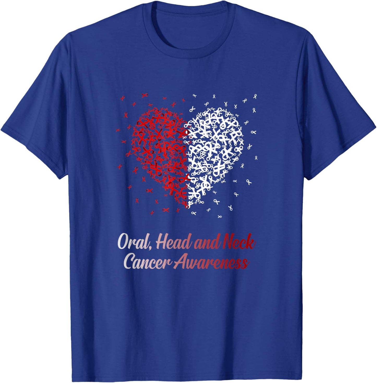 Burgundy White Heart Ribbon Oral Head Neck Cancer Awareness T-Shirt - T-Shirt | Royal