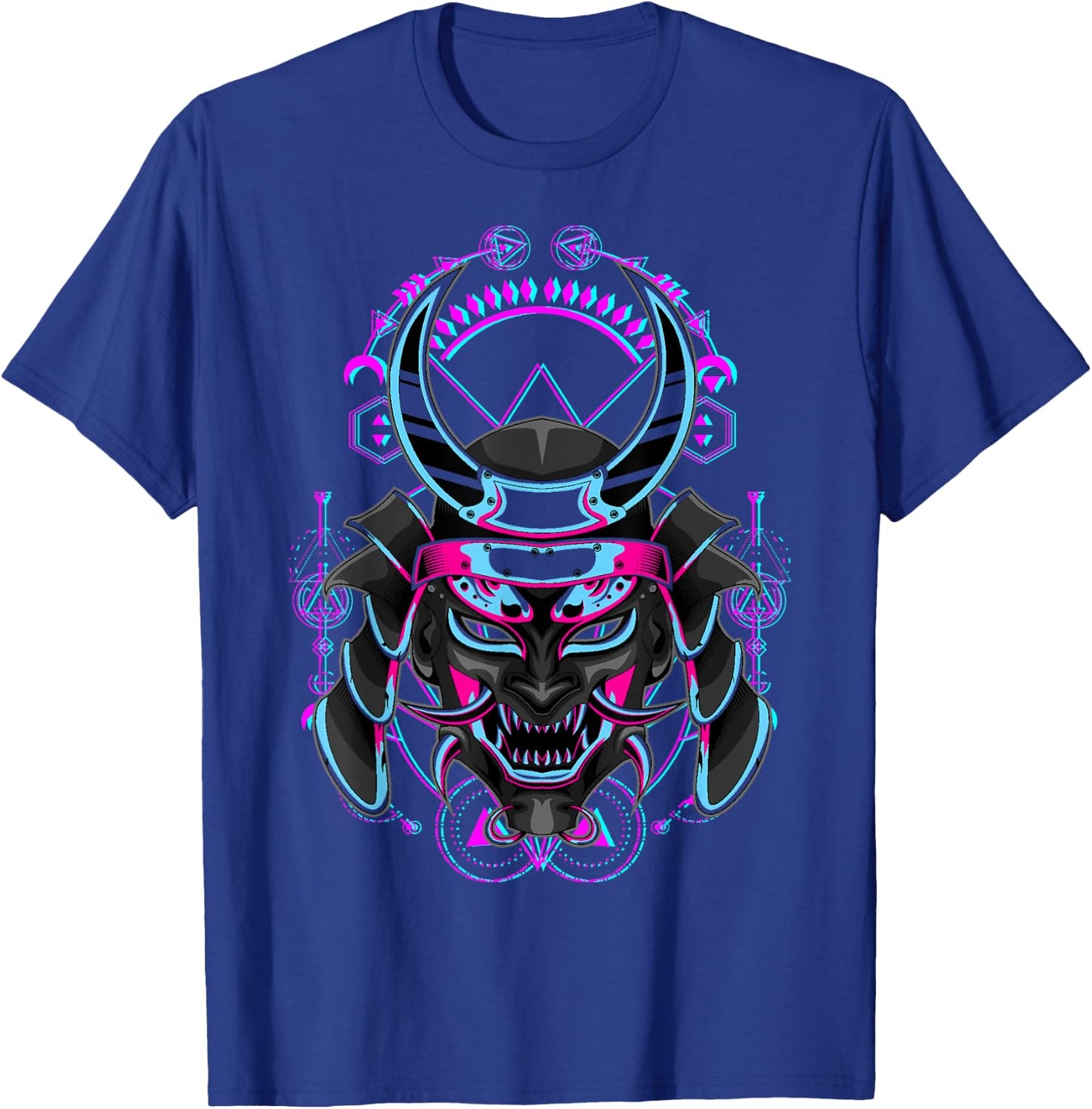 Japanese Demon Samurai Oni Face Mask Glitch T-Shirt - T-Shirt | Royal