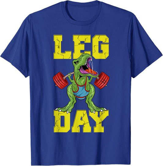 Leg Day Dinosaur Weight Lifter Barbell Training Squat T-Shirt - T-Shirt | Royal