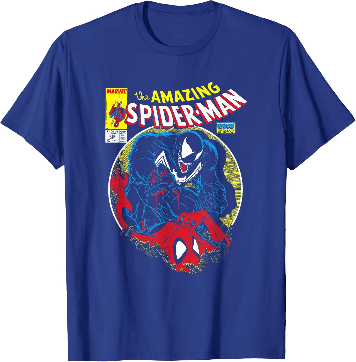 Marvel Spider-Man VS Venom Bloody Battle Comic Cover T-Shirt - T-Shirt | Royal
