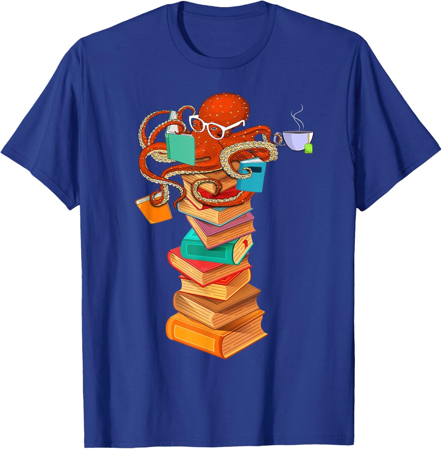 Reading Octopus Tea Coffee Book Lover Bookworm Reader Funny T-Shirt - T-Shirt | Royal