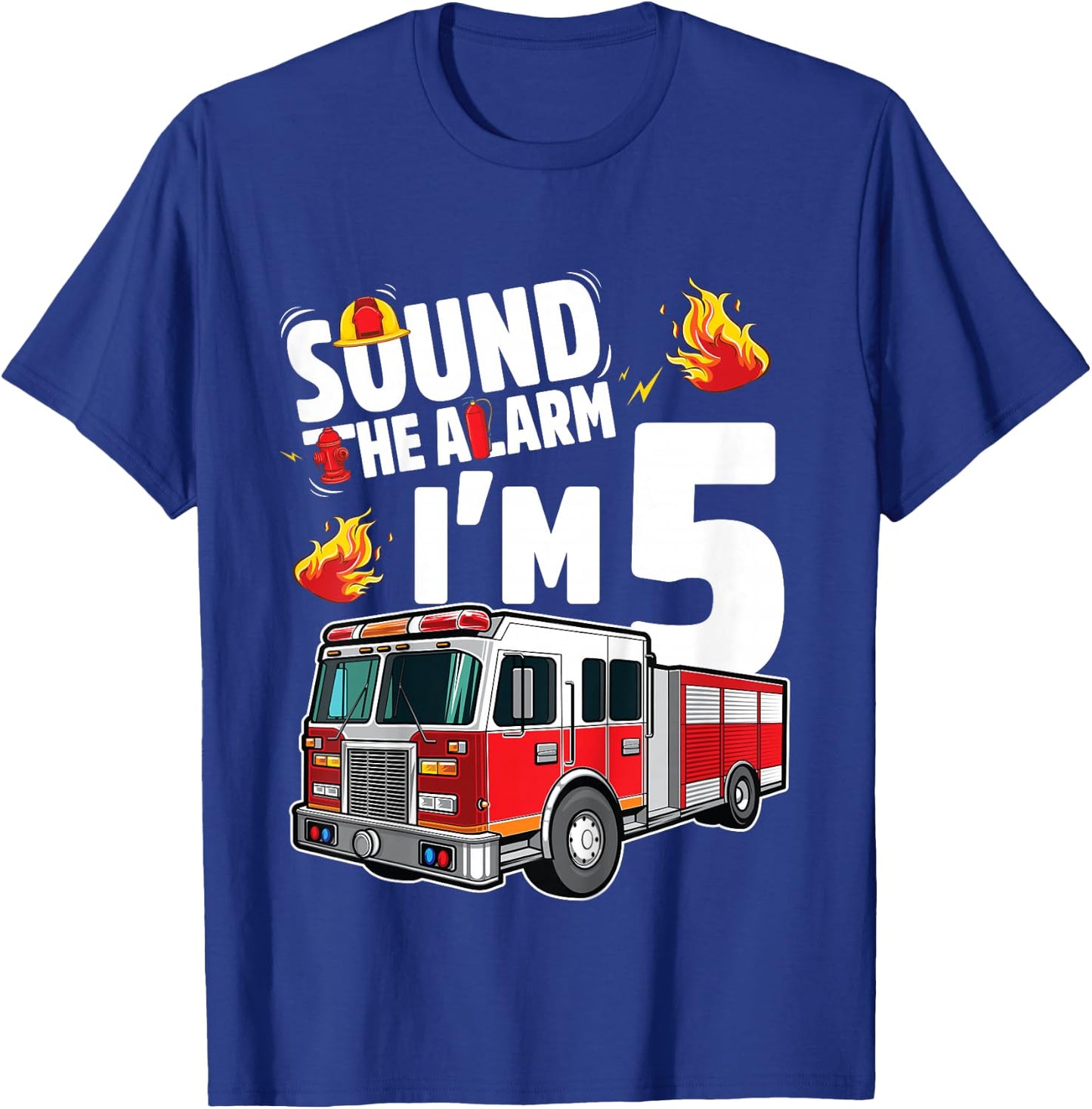 Fire Truck 5th Birthday Boy Firefighter 5 Year Old T-Shirt - T-Shirt | Royal
