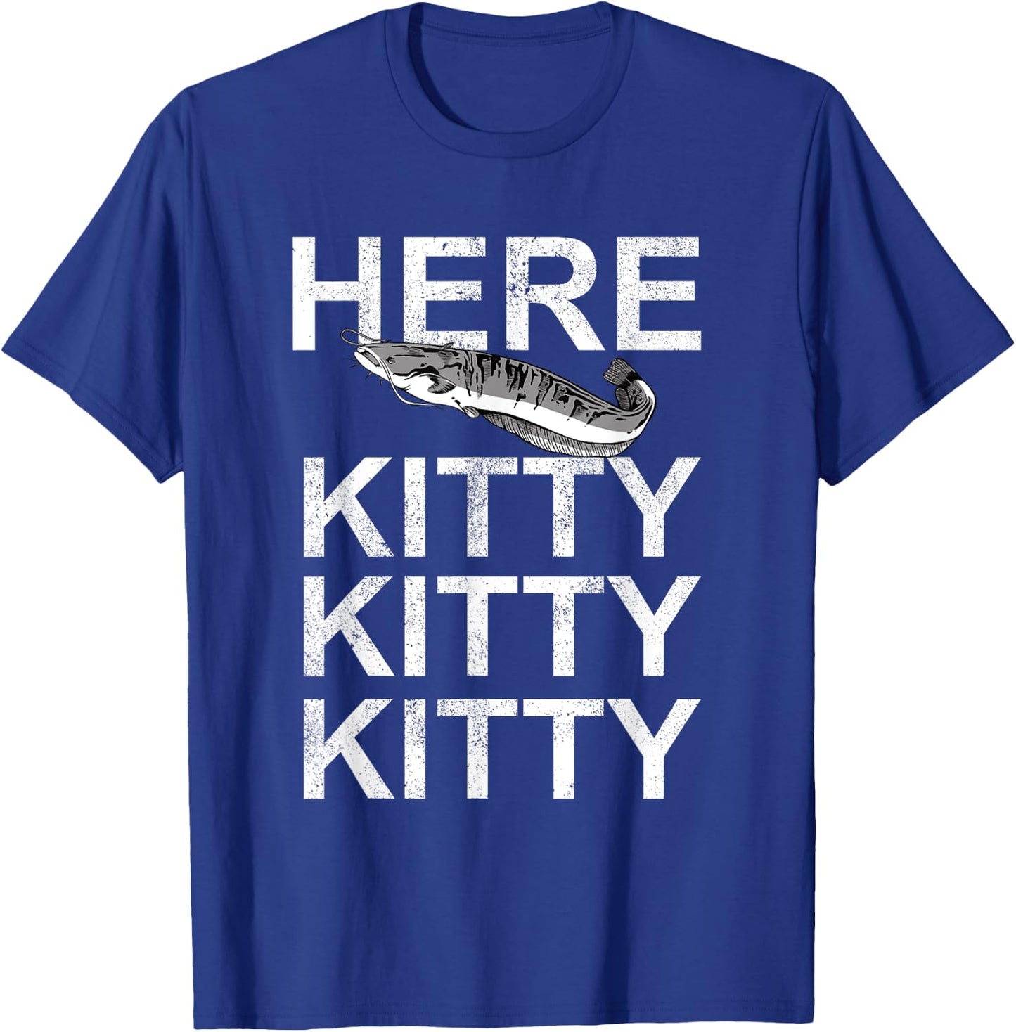 Here Kitty | Cat Fisherman Angler Funny Fishing Lover T-Shirt - T-Shirt | Royal