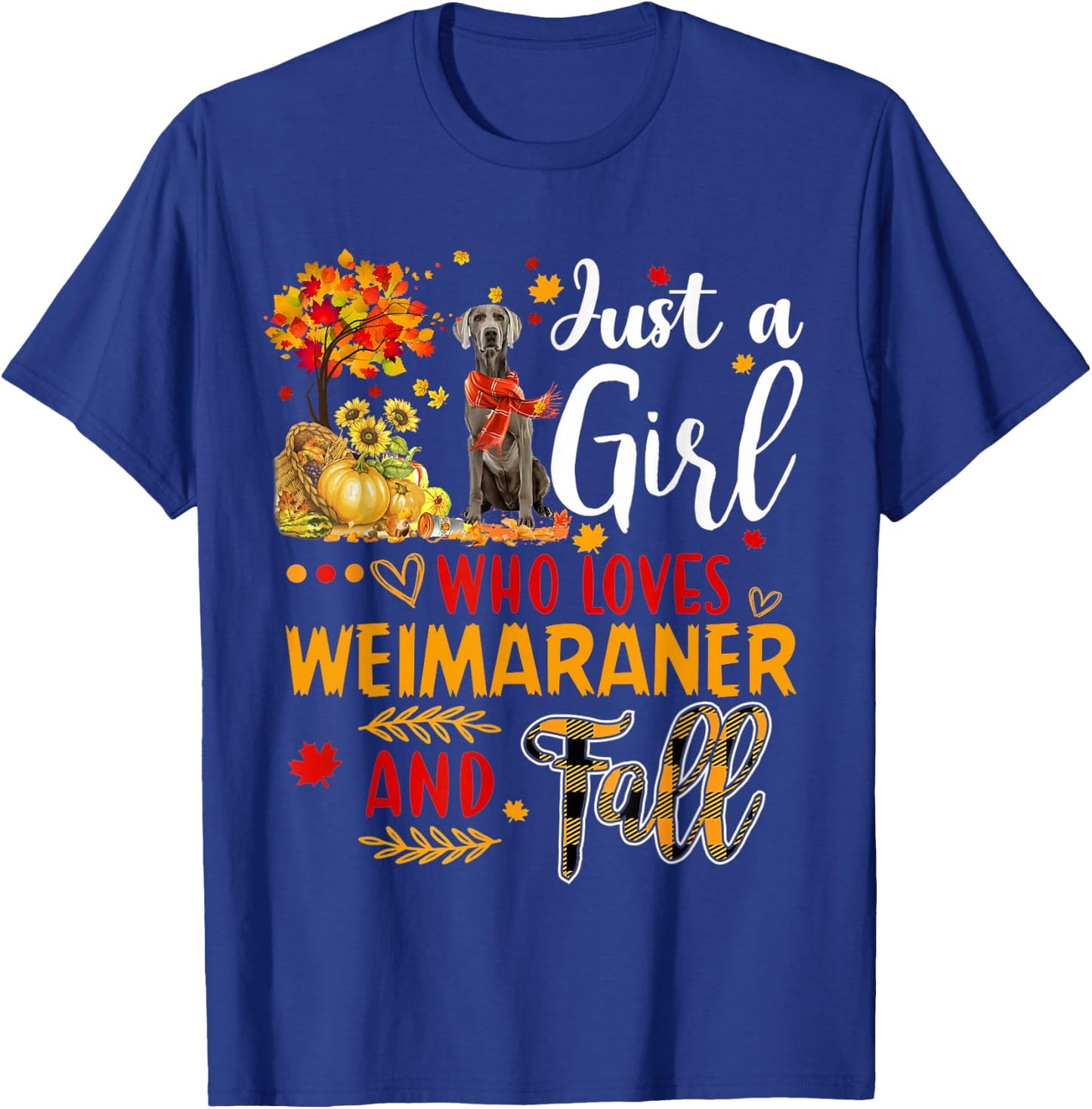 Autumn Tree Weimaraner Thanksgiving Pumpkin Dog Fall Leaf T-Shirt - T-Shirt | Royal