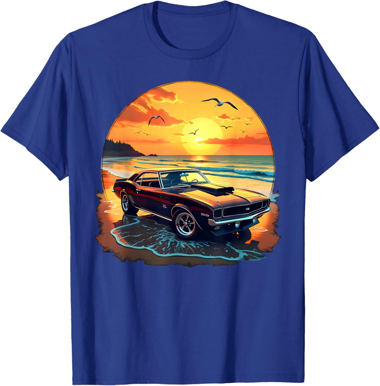 Classic Muscle Car Retro Vintage Style American Car Beach T-Shirt - T-Shirt | Royal