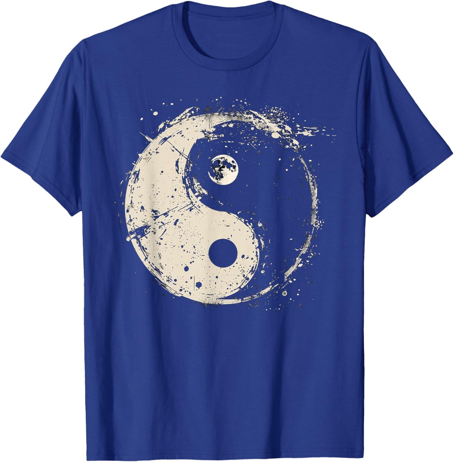 Distressed Yin Yang Moon Balance Spiritual Design T-Shirt - T-Shirt | Royal