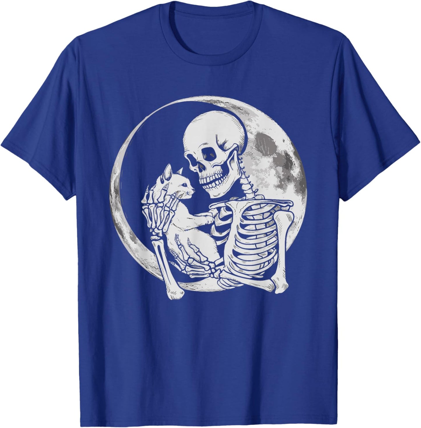 Skeleton Holding Cat Feline Women Kids T-Shirt - T-Shirt | Royal