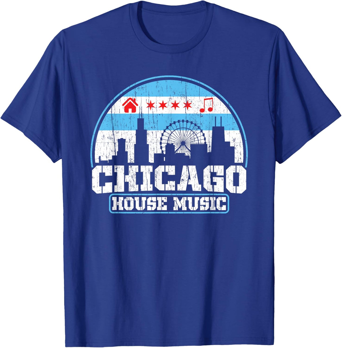 Chicago House Music Vintage Skyline DJ Gift T-Shirt - T-Shirt | Royal