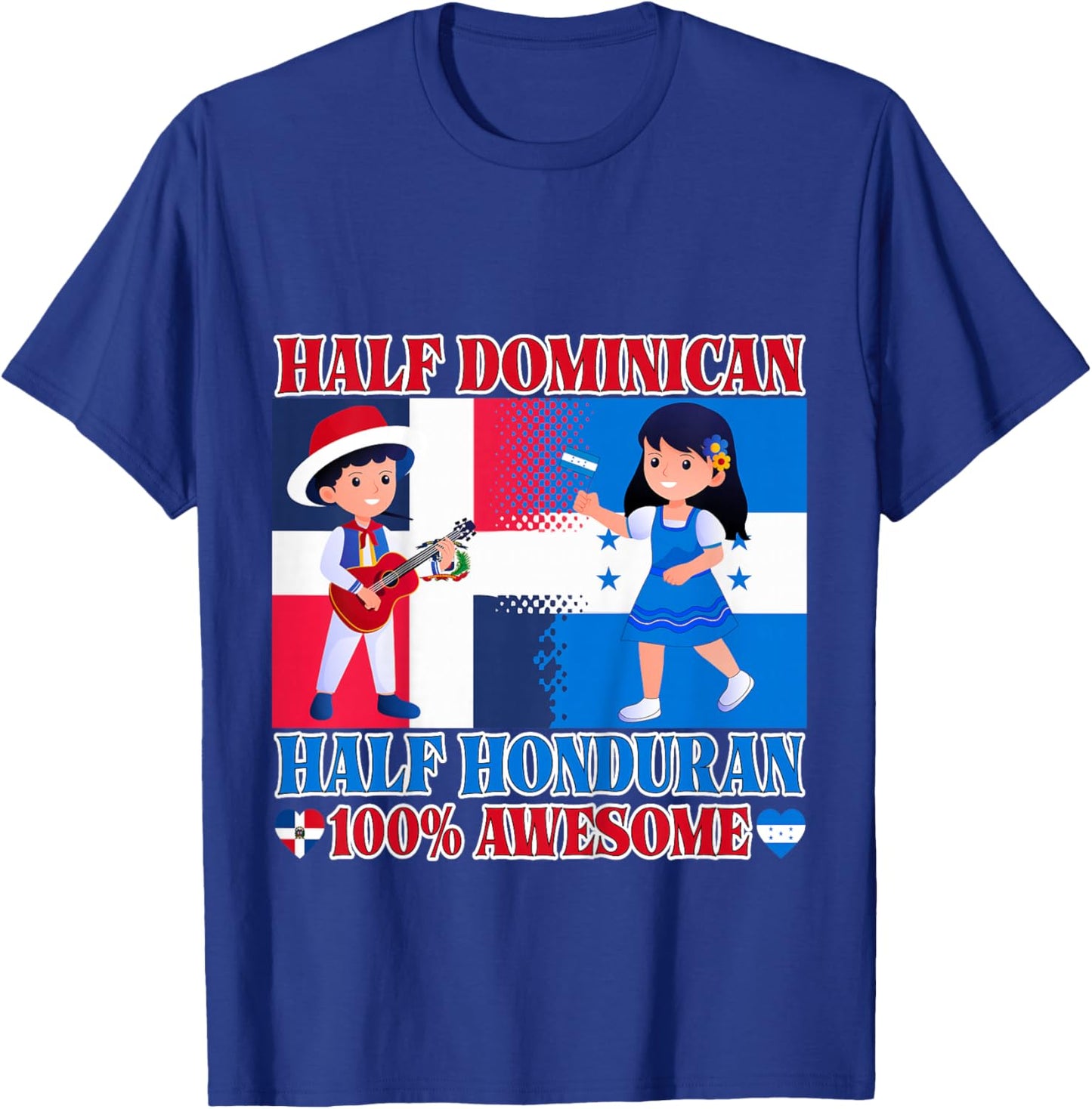 Half Honduran Half Dominican Republic Flag Toddler Girl Boy T-Shirt - T-Shirt | Royal