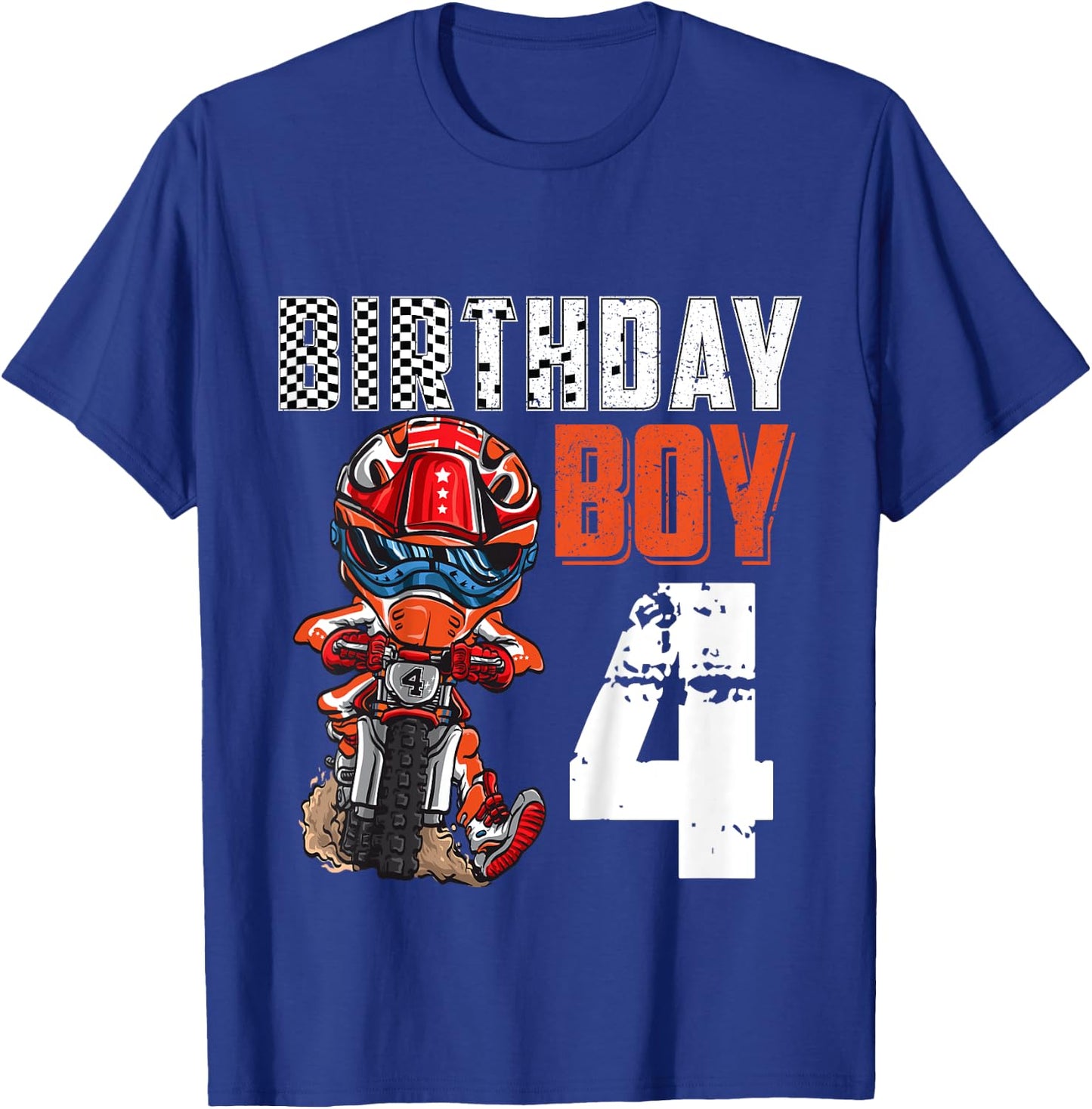 Motocross MX 4th Gift 4 Year Old Dirt Bike Birthday Party T-Shirt - T-Shirt | Royal