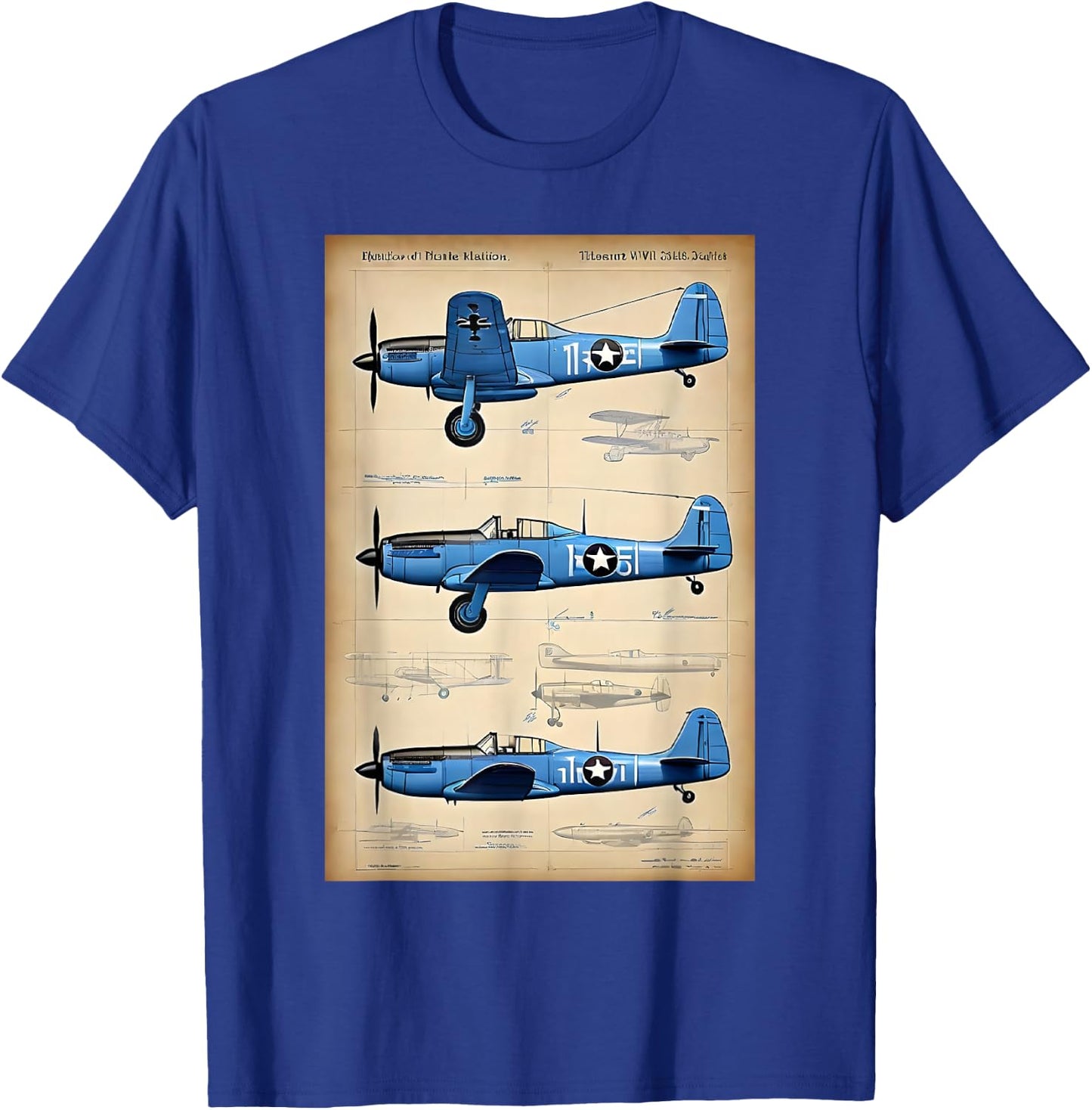 WW2 Military Aircraft Technical Drawing T-Shirt - T-Shirt | Royal
