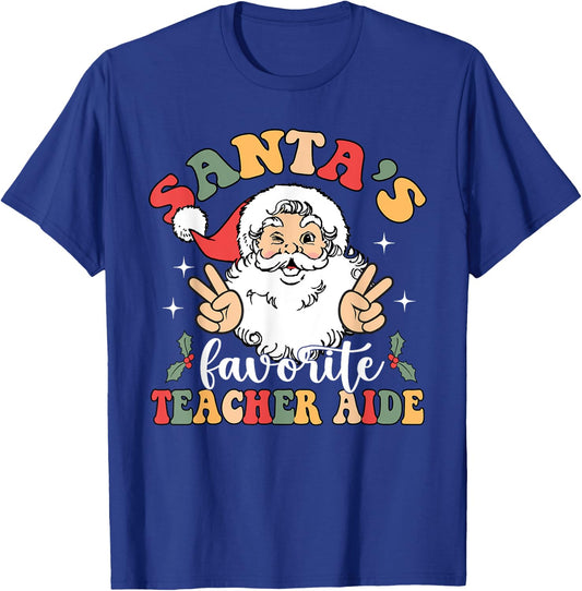 Retro Groovy Santas Favorite Teacher Aide Christmas Women T-Shirt - T-Shirt | Royal