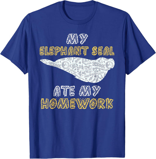 My Elephant Seal Ate My Homework Pup Kid Back To School T-Shirt - T-Shirt | Royal