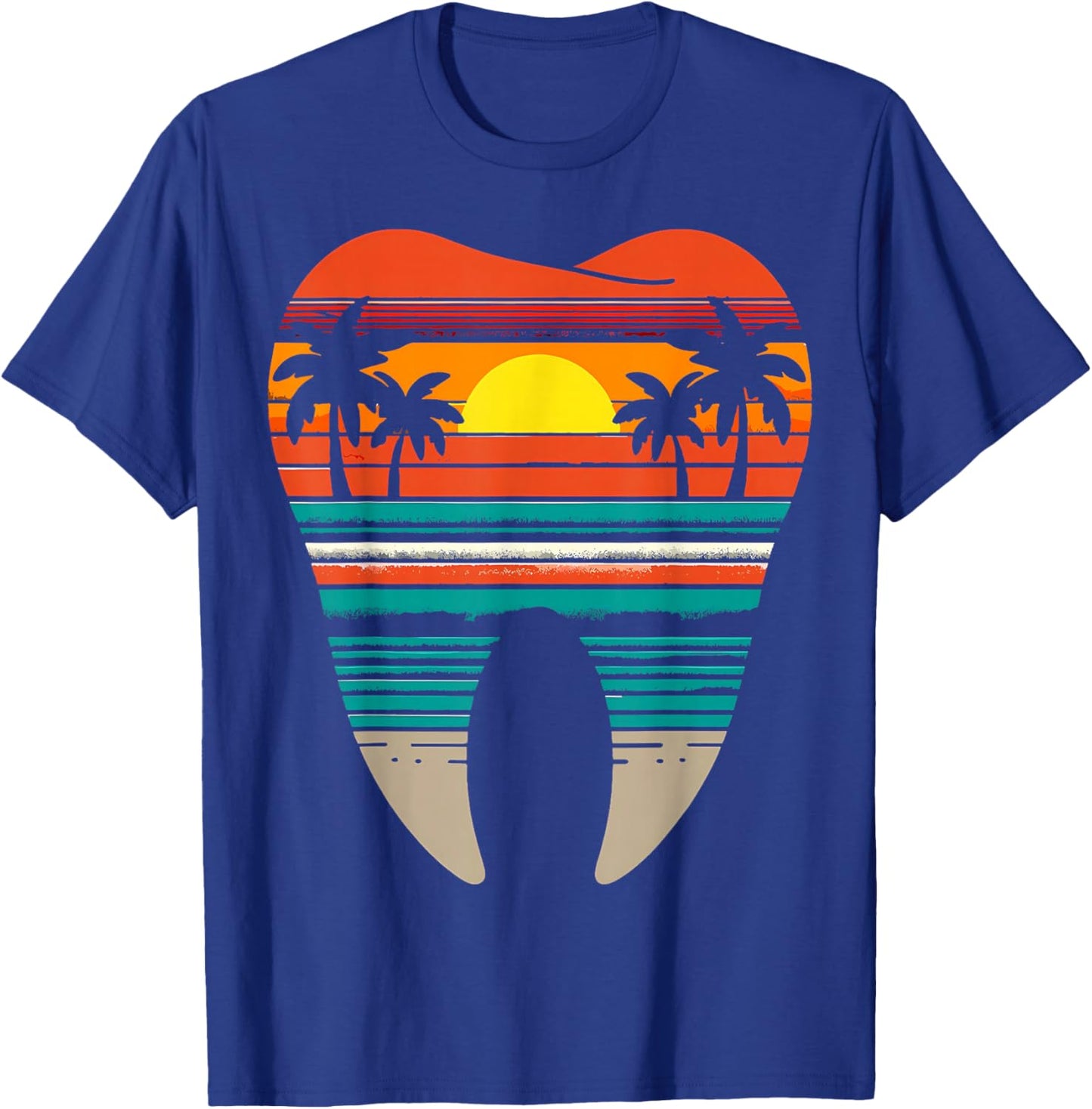 Summer Sunset Dental Beach Summer Vacation Dentist Retro T-Shirt - T-Shirt | Royal