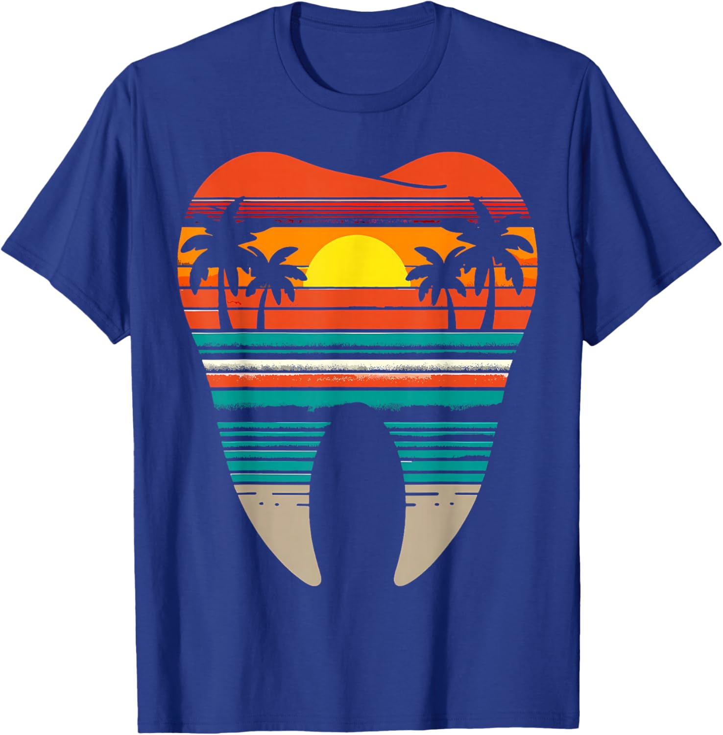 Summer Sunset Dental Beach Summer Vacation Dentist Retro T-Shirt - T-Shirt | Royal