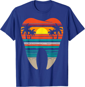 Summer Sunset Dental Beach Summer Vacation Dentist Retro T-Shirt - T-Shirt | Royal