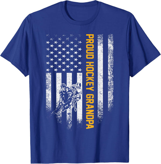 Vintage USA American Flag Proud Hockey Grandpa Silhouette Women Men T-Shirt - T-Shirt | Royal